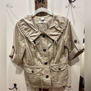 LOFT Neutral Button-Up Jacket with Unique Collar